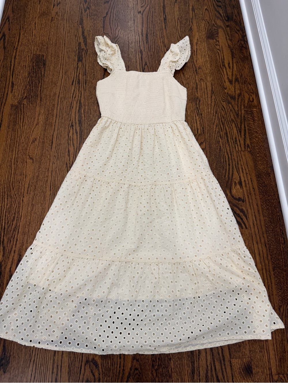 Tiered Eyelet Maxi Sundress in Cream with Ruffle Straps